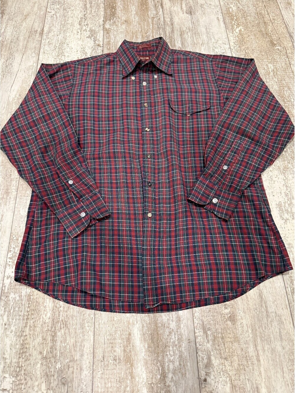 Nordstrom L Red Navy Plaid Button Down Shirt Preppy